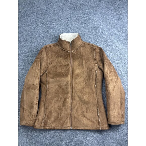 Prana Jackets & Blazers - VNTG PrAna Jacket Womens Large Brown Faux Suede Sherpa Fleece Lined Zip Pockets
